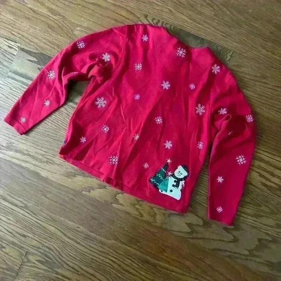 Vintage Embroidered Snowman Cardigan Ugly Christmas Sweater Petite Small Cottage - Picture 8 of 11